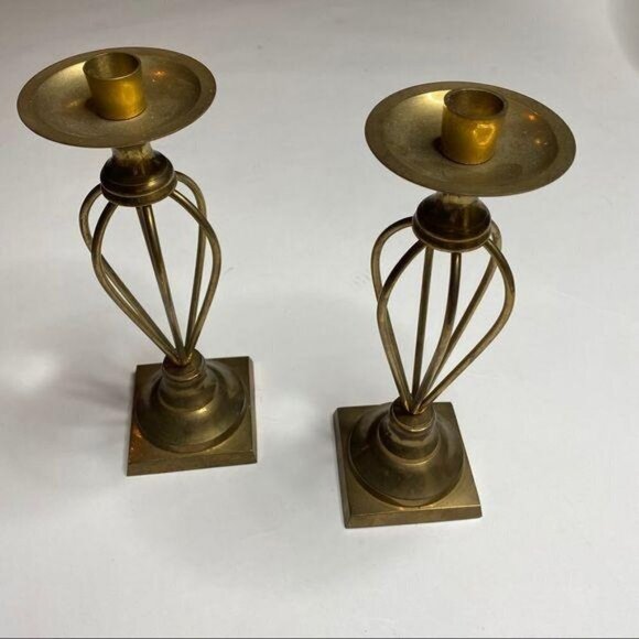 Vintage Brass India Candle Holders Metal Pedestal - Picture 8 of 8